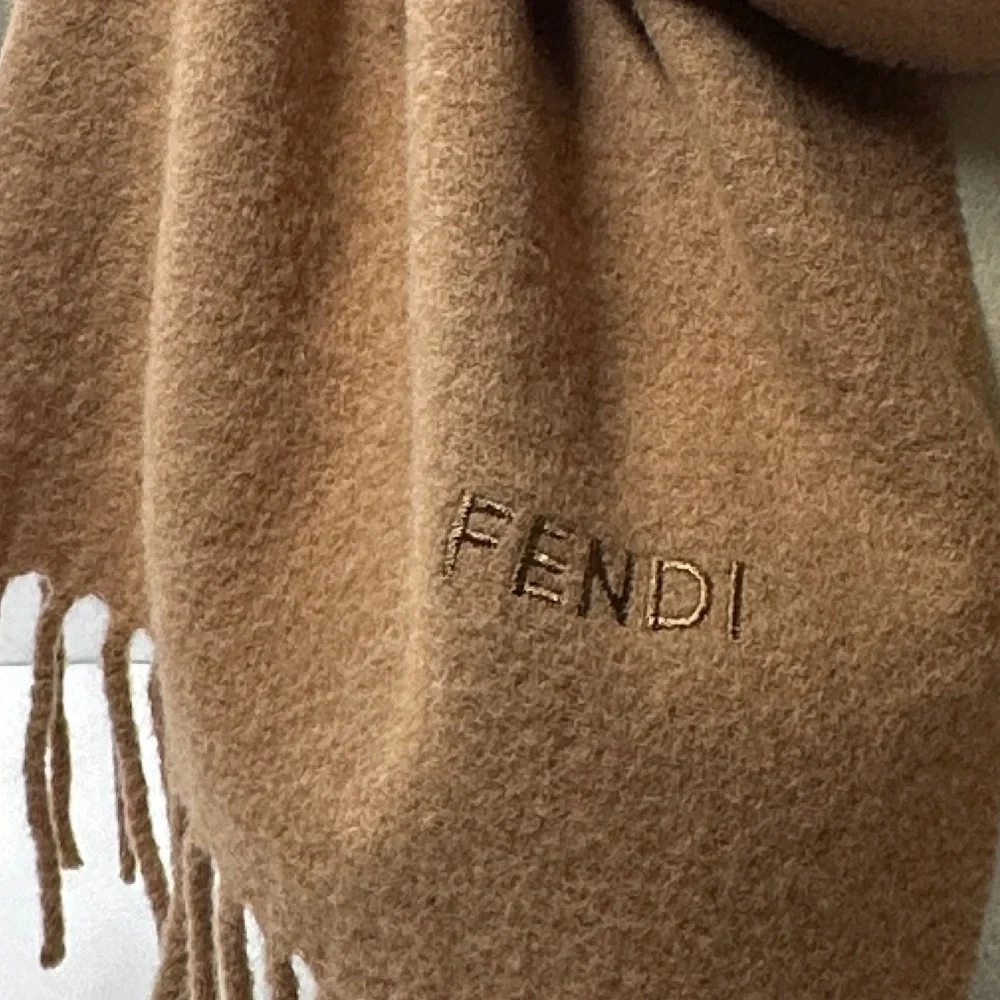 FENDI | Wool Camel Brown Tan Tassel Fringe Scarf Wrap Pashmina